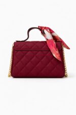 Bordo Fularlı Kapitone Çanta - Görsel 2