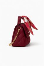 Bordo Fularlı Kapitone Çanta - Görsel 3