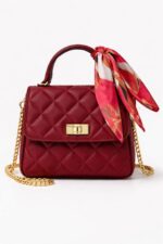 Bordo Fularlı Kapitone Çanta