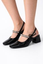 İnci Detaylı Rugan Topuklu Ayakkabı - Görsel 3