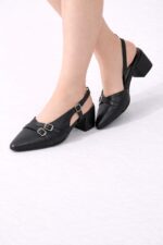 Çift Tokalı Siyah Slingback Blok Topuk - Görsel 4