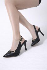 Noir Bella Çift Tokalı Topuklu Ayakkabı