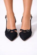 Luna Siyah Süet Slingback Topuklu - Görsel 4
