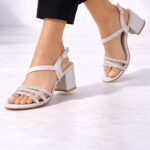 Elara Bej Işıltılı Blok Topuk