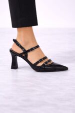 Noir Bella Çift Tokalı Topuklu Ayakkab - Görsel 4