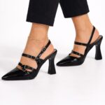 Luna Siyah Çift Tokalı Topuklu Ayakkabı