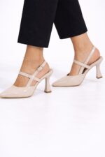 Luna Rugan Slingback Topuklu Ayakkabı – Bej