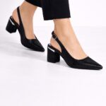 Luna Siyah Slingback Topuklu Ayakkabı