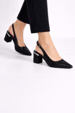 Luna Siyah Slingback Topuklu Ayakkabı