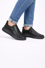 Siyah Hakiki Deri Erkek Slip-On – Delikli Yazlık Konfor Ayakkabı - Görsel 4