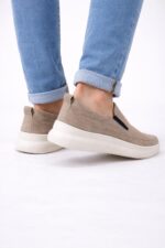 Bej Erkek Slip-On Ayakkabı – Delikli Yazlık Konfor Model - Görsel 4