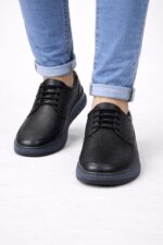 Siyah Erkek Bağcıklı Günlük Ayakkabı – Delikli Nefes Alan Konfor Model - Görsel 2