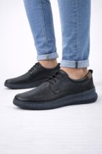 Siyah Erkek Bağcıklı Günlük Ayakkabı – Delikli Nefes Alan Konfor Model - Görsel 3