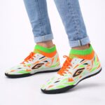 Beyaz Turuncu Yeşil Erkek Halı Saha Ayakkabısı – Bilekli Performans Model