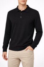 Siyah Uzun Kollu Basic Polo Yaka Erkek sweatshirt