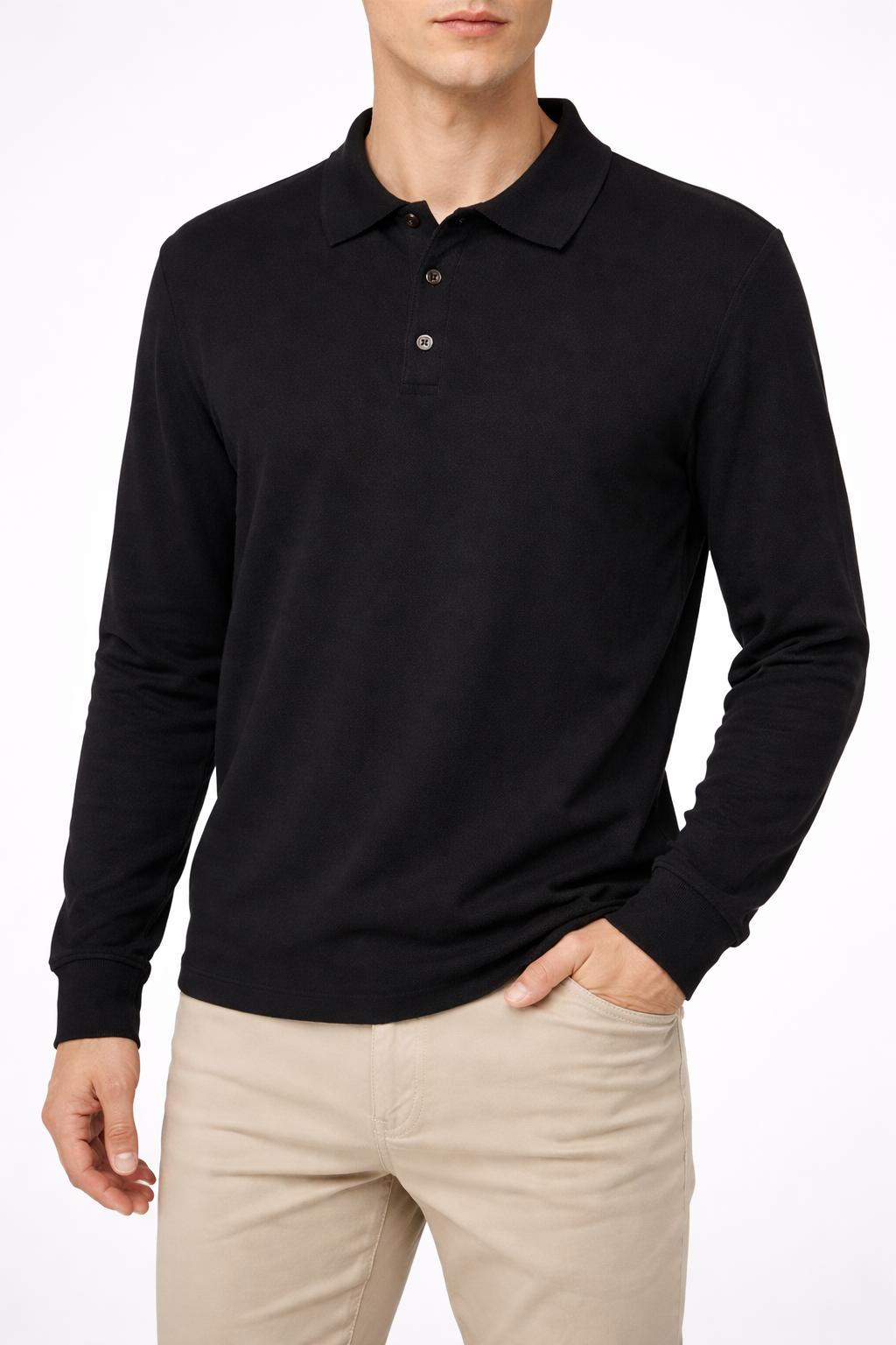 WhatsApp Image 2026-02-20 at 19.08.40 (1) Siyah Uzun Kollu Basic Polo Yaka Erkek sweatshirt - Görsel 1