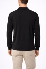 Siyah Uzun Kollu Basic Polo Yaka Erkek sweatshirt - Görsel 4