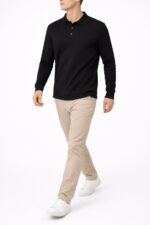 Siyah Uzun Kollu Basic Polo Yaka Erkek sweatshirt - Görsel 2