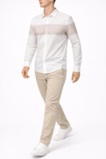 Erkek Beyaz Çizgi Detaylı Uzun Kollu Gömlek - Görsel 4