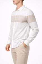 Erkek Beyaz Çizgi Detaylı Uzun Kollu Gömlek - Görsel 3