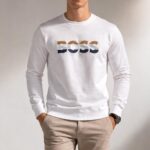Erkek Beyaz BOSS Logo Baskılı Sweatshirt