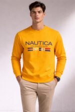 Erkek Sarı Nautica Logo Baskılı Sweatshirt