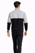 Erkek Gri-Siyah Fermuarlı Blok Renk Sweatshirt - Görsel 5