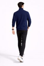 Lacivert Erkek Dik Yaka Fermuarlı Sweatshirt - Görsel 5