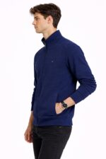 Lacivert Erkek Dik Yaka Fermuarlı Sweatshirt - Görsel 3