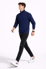 Lacivert Erkek Dik Yaka Fermuarlı Sweatshirt - Görsel 4