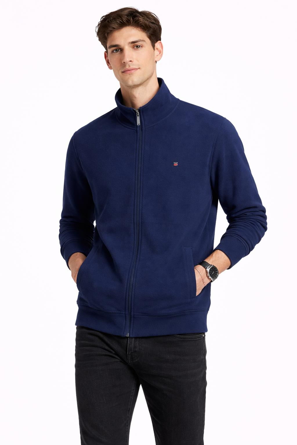 WhatsApp Image 2026-02-20 at 21.02.01 Lacivert Erkek Dik Yaka Fermuarlı Sweatshirt - Görsel 1