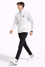 Beyaz Erkek Yarım Fermuarlı Dik Yaka Sweatshirt - Görsel 4
