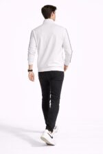 Beyaz Erkek Yarım Fermuarlı Dik Yaka Sweatshirt - Görsel 5