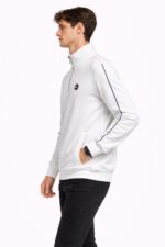Beyaz Erkek Yarım Fermuarlı Dik Yaka Sweatshirt - Görsel 3