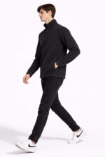 Erkek Siyah Tam Fermuarlı Polar Ceket – Dik Yaka - Görsel 4