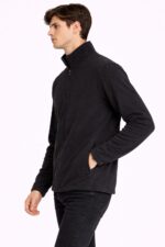 Erkek Siyah Tam Fermuarlı Polar Ceket – Dik Yaka - Görsel 3