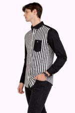 Asimetrik Siyah-Beyaz Çizgili Erkek Gömlek - Görsel 4