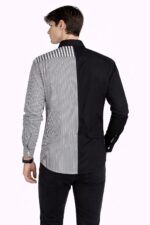 Asimetrik Siyah-Beyaz Çizgili Erkek Gömlek - Görsel 5