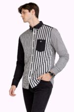 Asimetrik Siyah-Beyaz Çizgili Erkek Gömlek - Görsel 2