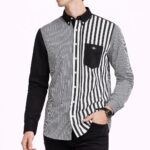 Asimetrik Siyah-Beyaz Çizgili Erkek Gömlek