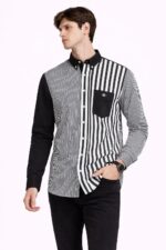 Asimetrik Siyah-Beyaz Çizgili Erkek Gömlek