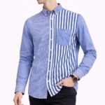 Modern Çizgi Blok Mavi Erkek Gömlek