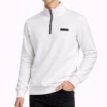 Beyaz Erkek Yarım Fermuarlı Dik Yaka Sweatshirt