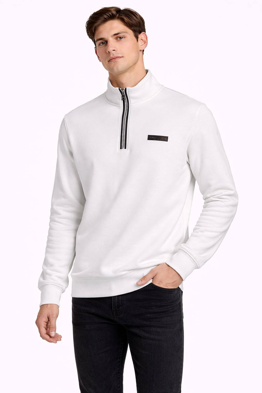 WhatsApp Image 2026-02-21 at 12.18.45 (1) Beyaz Erkek Yarım Fermuarlı Dik Yaka Sweatshirt - Görsel 1