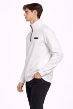Beyaz Erkek Yarım Fermuarlı Dik Yaka Sweatshirt - Görsel 5